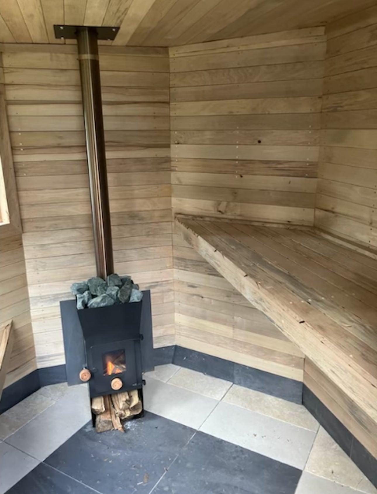 Large sauna fireplace